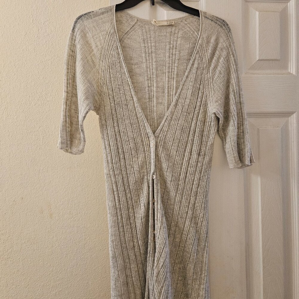 Eileen Fisher Y2K Neutral Beige ribbed long line Spring cardigan  sweater Xs